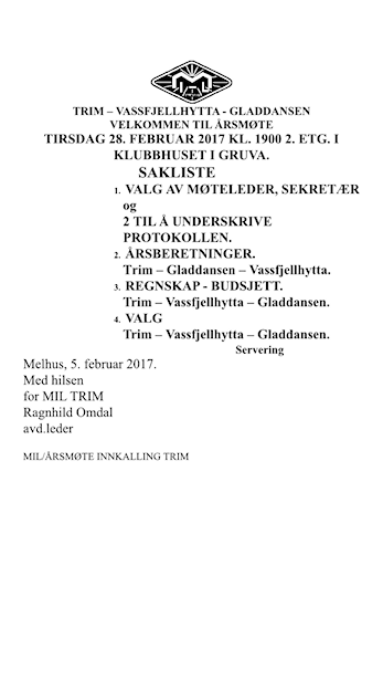 Årsmøte 28/2-17 Kl 19